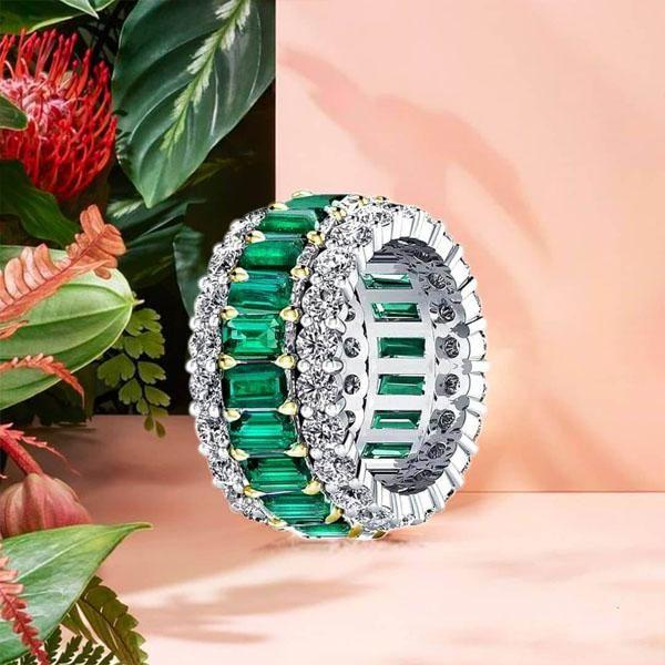 Emerald Cut Cubic Zirconia Triple Row Two-Tone Wedding Band in Sterling Silver