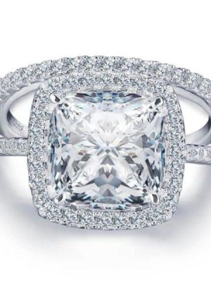 Halo Cushion Created White Sapphire Bridal Set - 925 Sterling Silver (5.86 CT. TW.)
