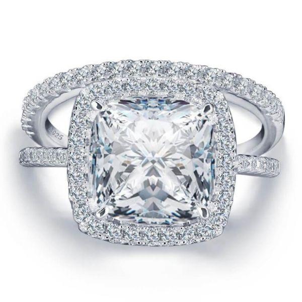 Halo Cushion Created White Sapphire Bridal Set - 925 Sterling Silver (5.86 CT. TW.)