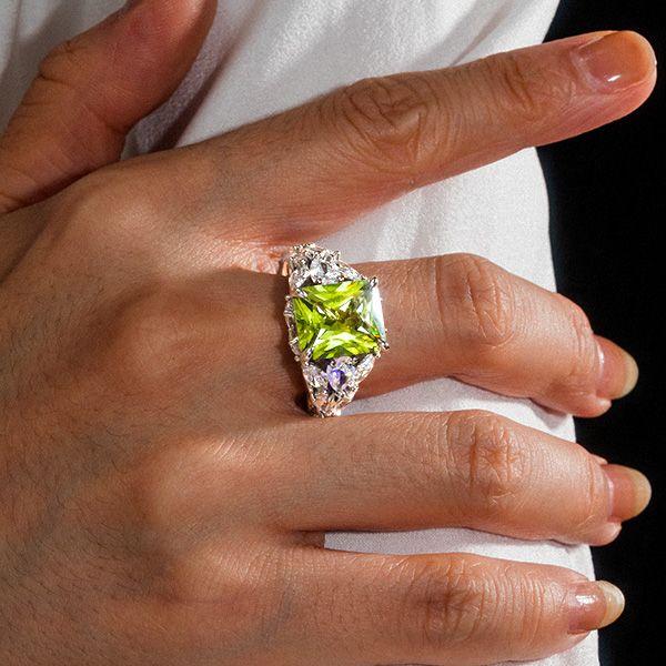 Radiant Cut Peridot Engagement Ring for Women in Sterling Silver