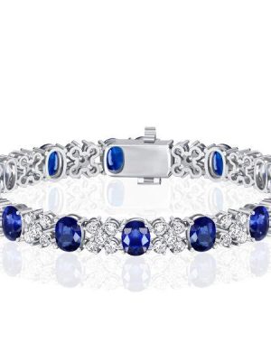Cornflower Blue Oval Cut Tennis Bracelet in Sterling Silver - 6, 7, 8, 9 Inch