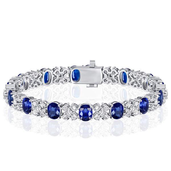 Cornflower Blue Oval Cut Tennis Bracelet in Sterling Silver - 6, 7, 8, 9 Inch