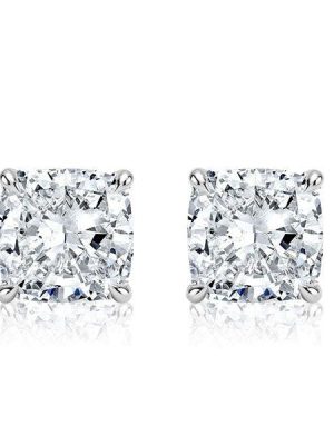 Cushion Cut Sterling Silver Stud Earrings - 4.00 CT (Total Weight)