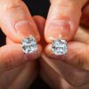 Cushion Cut Sterling Silver Stud Earrings - 4.00 CT (Total Weight)