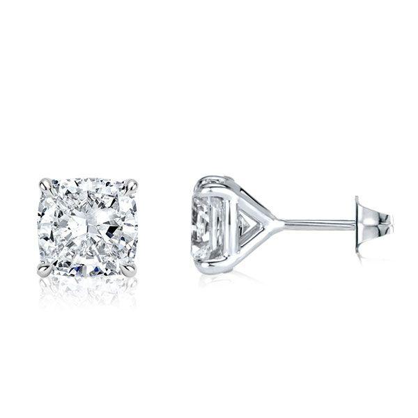 Cushion Cut Sterling Silver Stud Earrings - 4.00 CT (Total Weight)