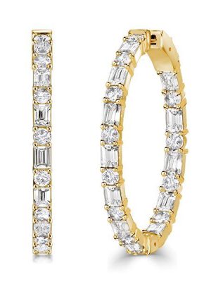18K Gold Plated Sterling Silver Baguette Hoop Earrings for Women