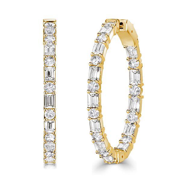 18K Gold Plated Sterling Silver Baguette Hoop Earrings for Women