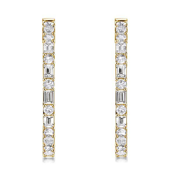 18K Gold Plated Sterling Silver Baguette Hoop Earrings for Women