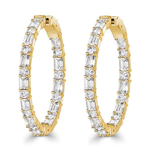 18K Gold Plated Sterling Silver Baguette Hoop Earrings for Women