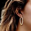 18K Gold Plated Sterling Silver Baguette Hoop Earrings for Women