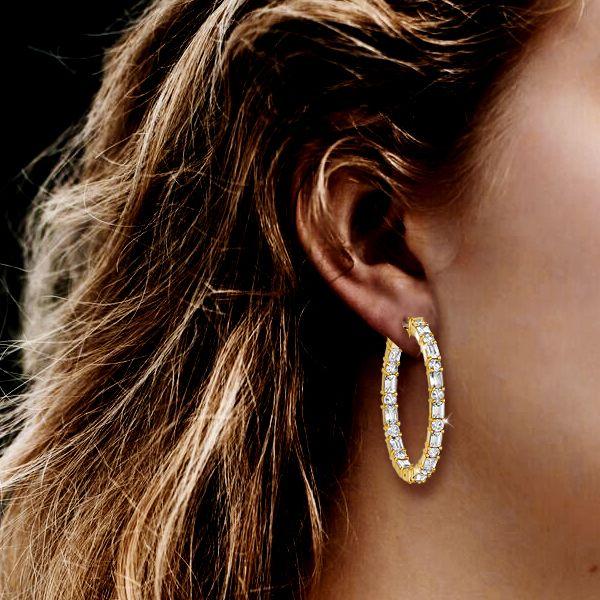 18K Gold Plated Sterling Silver Baguette Hoop Earrings for Women