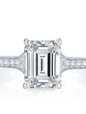 Emerald & White Sapphire Micro Pave Engagement Ring - Sterling Silver