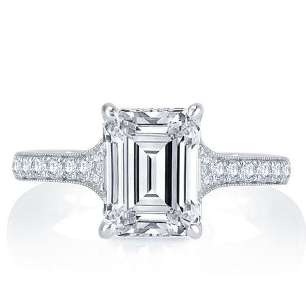 Emerald & White Sapphire Micro Pave Engagement Ring - Sterling Silver