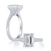 Emerald & White Sapphire Micro Pave Engagement Ring - Sterling Silver