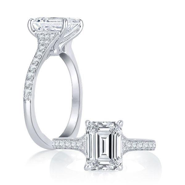 Emerald & White Sapphire Micro Pave Engagement Ring - Sterling Silver