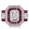 Emerald Cut Art Deco Engagement Ring - Milgrain Halo, Sterling Silver
