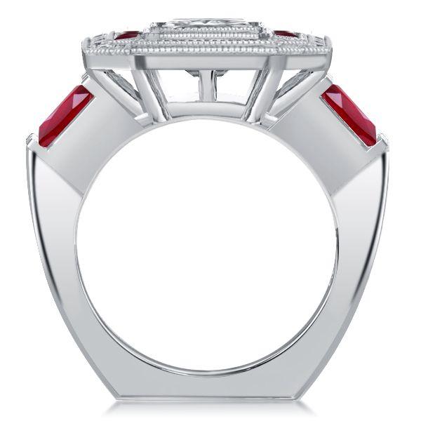 Emerald Cut Art Deco Engagement Ring - Milgrain Halo, Sterling Silver