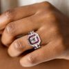 Emerald Cut Art Deco Engagement Ring - Milgrain Halo, Sterling Silver