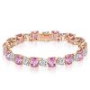 Cushion Cut White and Pink Stone Sterling Silver Bracelet for Weddings