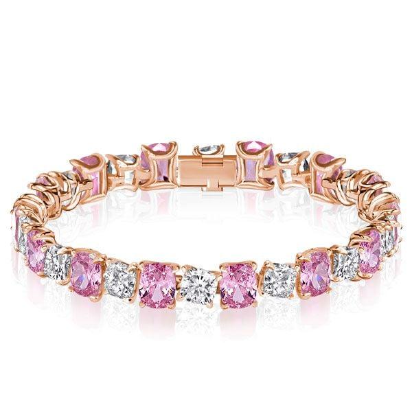Cushion Cut White and Pink Stone Sterling Silver Bracelet for Weddings