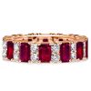 Emerald Cut Ruby Ring - Sterling Silver Wedding Band Station Ring