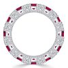 Emerald Cut Ruby Ring - Sterling Silver Wedding Band Station Ring