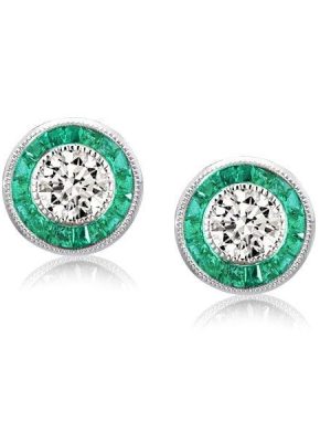 Halo Milgrain Stud Earrings, 0.15 CTW Round Cut, Rhodium Plated 925 Sterling Silver
