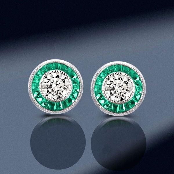 Halo Milgrain Stud Earrings, 0.15 CTW Round Cut, Rhodium Plated 925 Sterling Silver