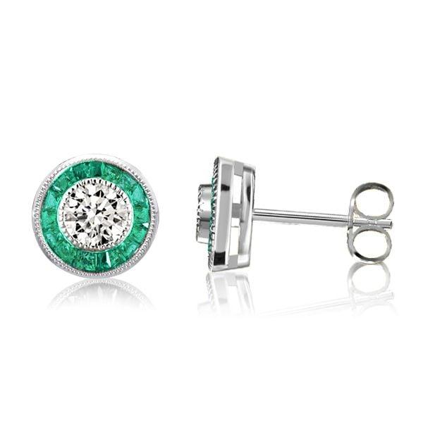 Halo Milgrain Stud Earrings, 0.15 CTW Round Cut, Rhodium Plated 925 Sterling Silver