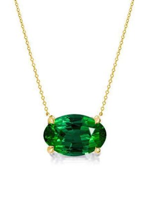 Golden Oval Emerald Solitaire Necklace - 18K Gold Plated Sterling Silver