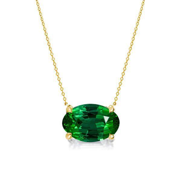 Golden Oval Emerald Solitaire Necklace - 18K Gold Plated Sterling Silver