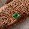 Golden Oval Emerald Solitaire Necklace - 18K Gold Plated Sterling Silver