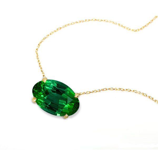 Golden Oval Emerald Solitaire Necklace - 18K Gold Plated Sterling Silver