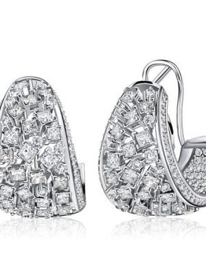 Sterling Silver Hoop Earrings with Round and Princess Cut Stones, Omega Back