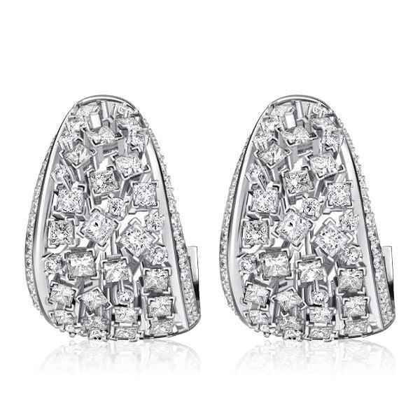 Sterling Silver Hoop Earrings with Round and Princess Cut Stones, Omega Back
