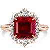 Rose Gold Halo Asscher Cut Ruby Engagement Ring - 5.62 CT Center Stone