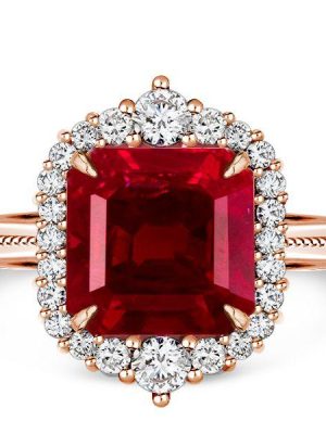 Rose Gold Halo Asscher Cut Ruby Engagement Ring - 5.62 CT Center Stone
