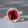 Rose Gold Halo Asscher Cut Ruby Engagement Ring - 5.62 CT Center Stone
