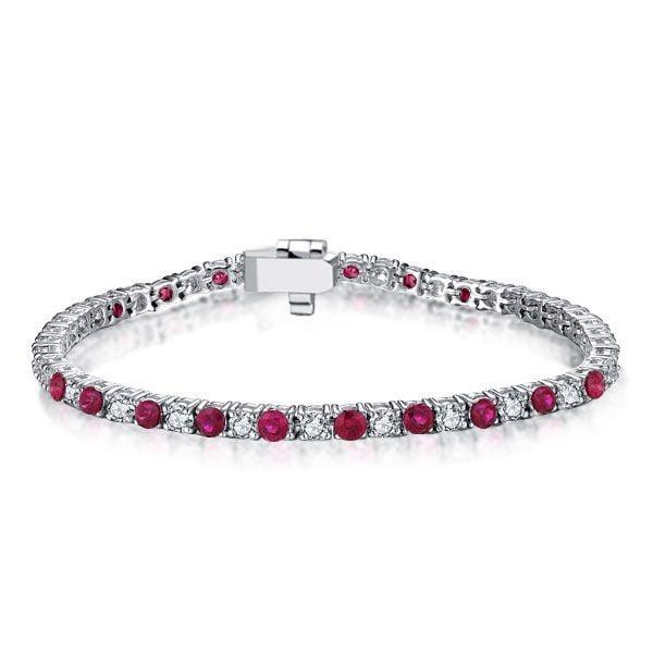 925 Sterling Silver Round Cut White and Ruby Tennis Bracelet for Women