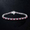 925 Sterling Silver Round Cut White and Ruby Tennis Bracelet for Women