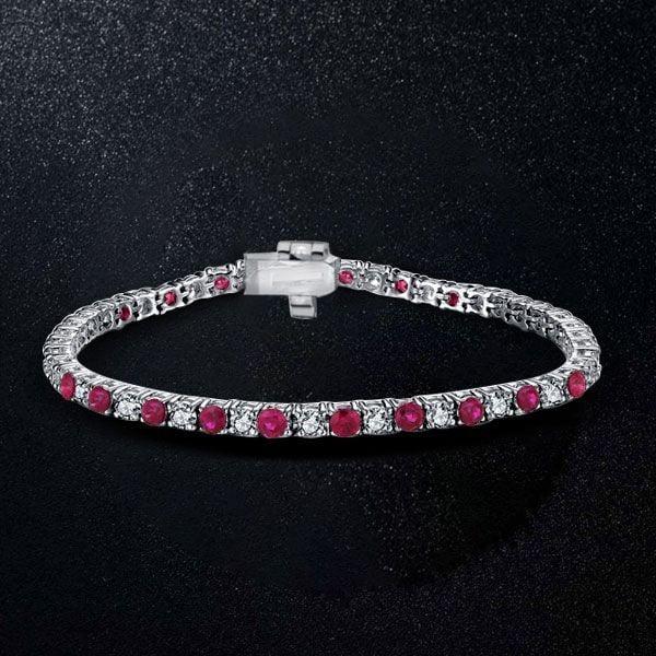925 Sterling Silver Round Cut White and Ruby Tennis Bracelet for Women