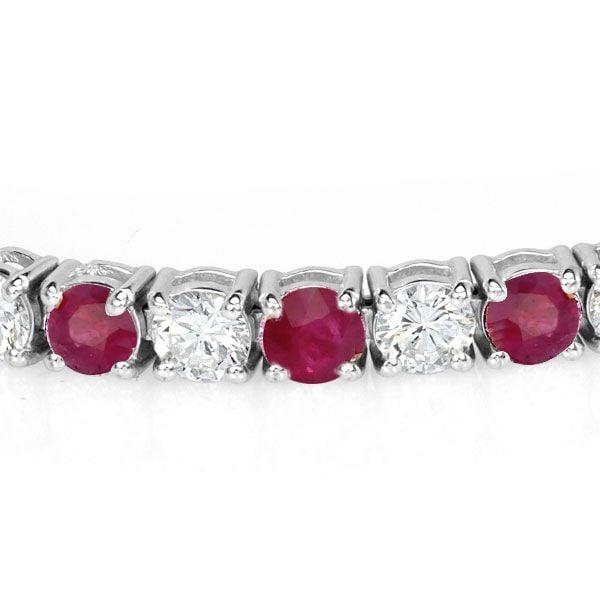925 Sterling Silver Round Cut White and Ruby Tennis Bracelet for Women