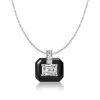 Emerald Cut White Sapphire Pendant Necklace in Rhodium-Plated Sterling Silver