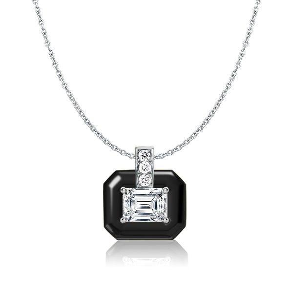 Emerald Cut White Sapphire Pendant Necklace in Rhodium-Plated Sterling Silver