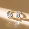 Sterling Silver Pear & Emerald Cut Twin Stone Statement Ring
