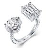 Sterling Silver Pear & Emerald Cut Twin Stone Statement Ring