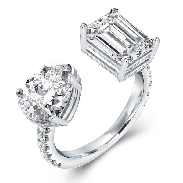 Sterling Silver Pear & Emerald Cut Twin Stone Statement Ring