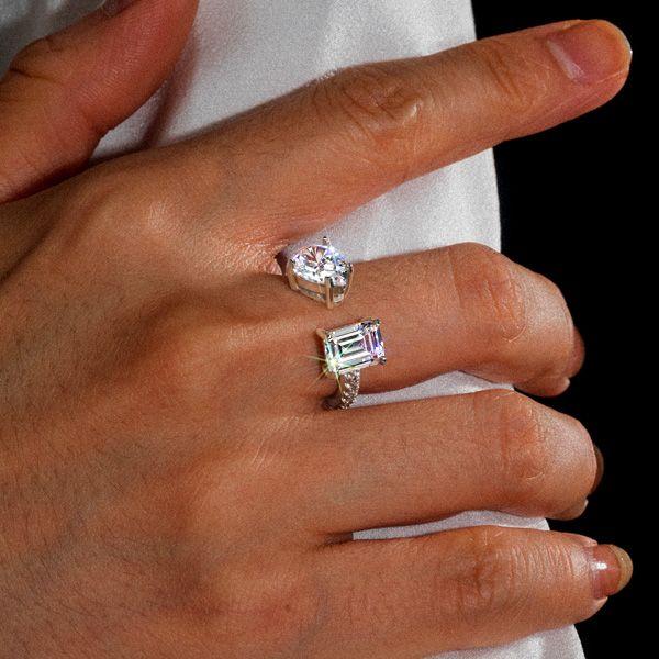 Sterling Silver Pear & Emerald Cut Twin Stone Statement Ring