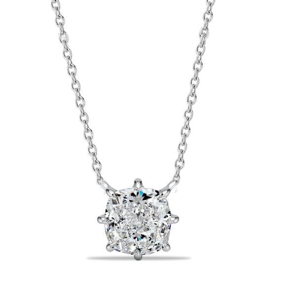 Sterling Silver Cushion Cut Solitaire Pendant Necklace with 1.50 CT. TW Stone