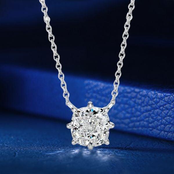 Sterling Silver Cushion Cut Solitaire Pendant Necklace with 1.50 CT. TW Stone